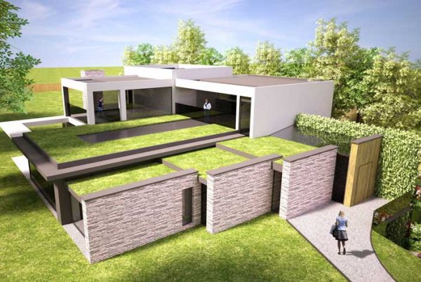 c.10, 000 sq ft contemporary dwelling, with leisure suite, on garden land outside of settlement boundary