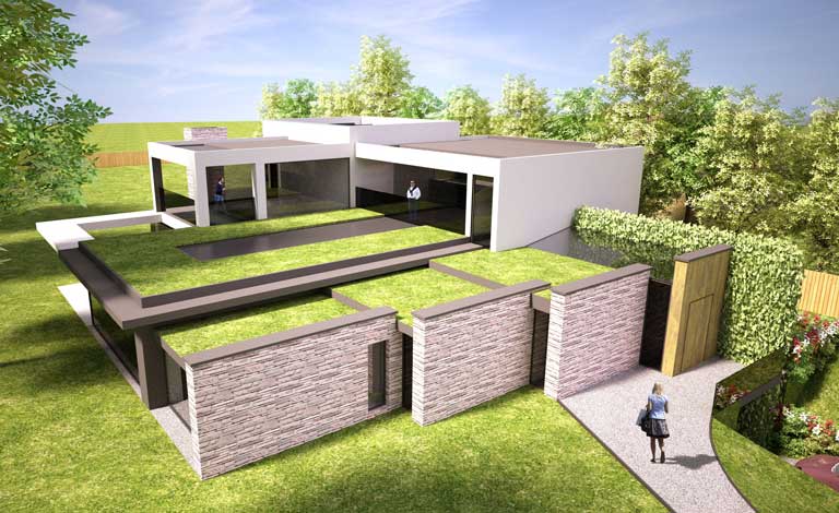 c.10, 000 sq ft contemporary dwelling, with leisure suite, on garden land outside of settlement boundary